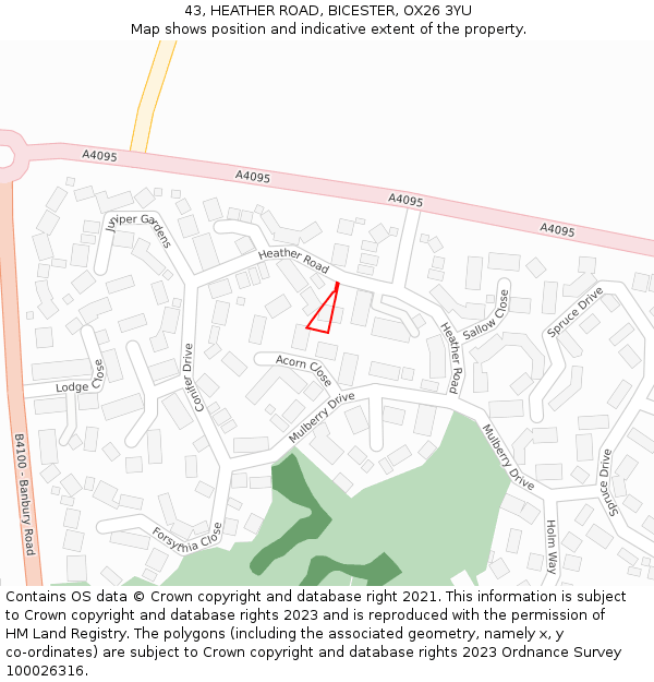 43, HEATHER ROAD, BICESTER, OX26 3YU: Location map and indicative extent of plot