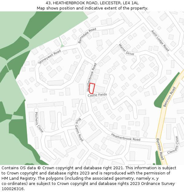43, HEATHERBROOK ROAD, LEICESTER, LE4 1AL: Location map and indicative extent of plot