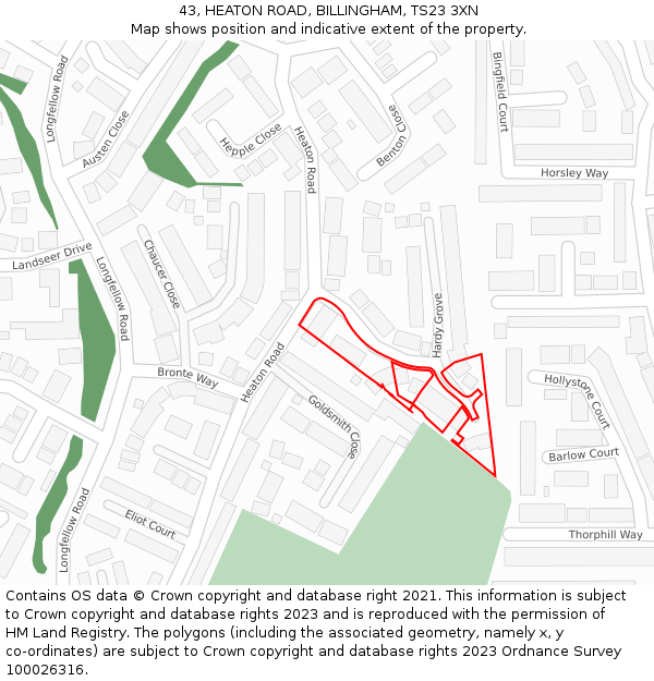 43, HEATON ROAD, BILLINGHAM, TS23 3XN: Location map and indicative extent of plot