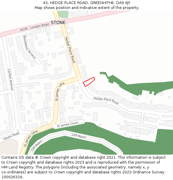 43, HEDGE PLACE ROAD, GREENHITHE, DA9 9JY: Location map and indicative extent of plot