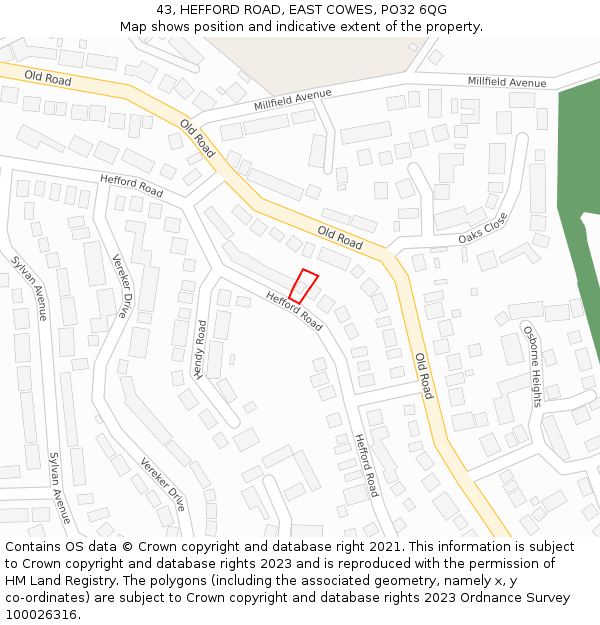43, HEFFORD ROAD, EAST COWES, PO32 6QG: Location map and indicative extent of plot