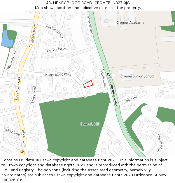 43, HENRY BLOGG ROAD, CROMER, NR27 0JG: Location map and indicative extent of plot