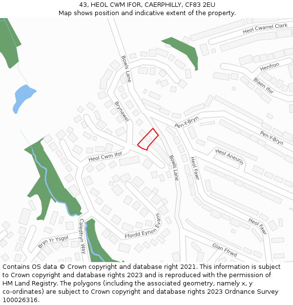 43, HEOL CWM IFOR, CAERPHILLY, CF83 2EU: Location map and indicative extent of plot