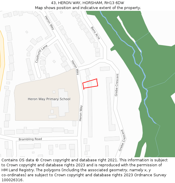 43, HERON WAY, HORSHAM, RH13 6DW: Location map and indicative extent of plot