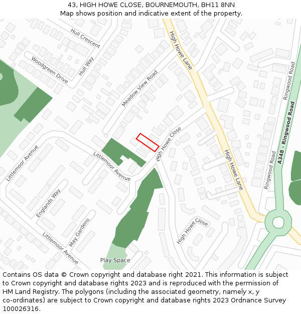 43, HIGH HOWE CLOSE, BOURNEMOUTH, BH11 8NN: Location map and indicative extent of plot