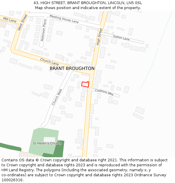 43, HIGH STREET, BRANT BROUGHTON, LINCOLN, LN5 0SL: Location map and indicative extent of plot