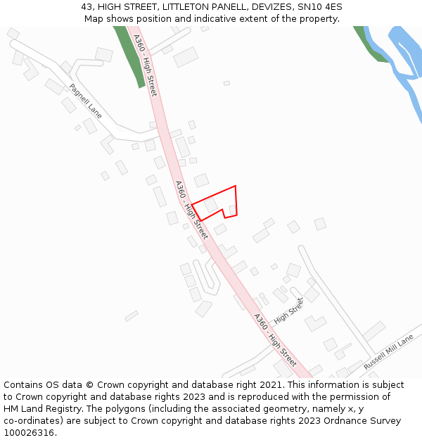 43, HIGH STREET, LITTLETON PANELL, DEVIZES, SN10 4ES: Location map and indicative extent of plot
