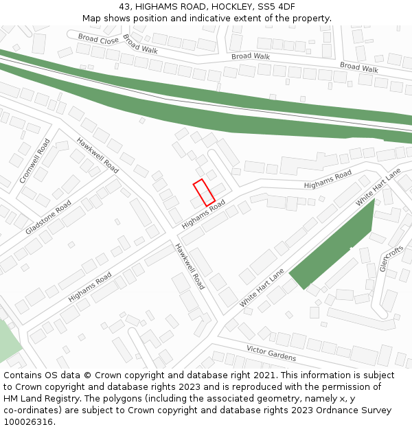 43, HIGHAMS ROAD, HOCKLEY, SS5 4DF: Location map and indicative extent of plot