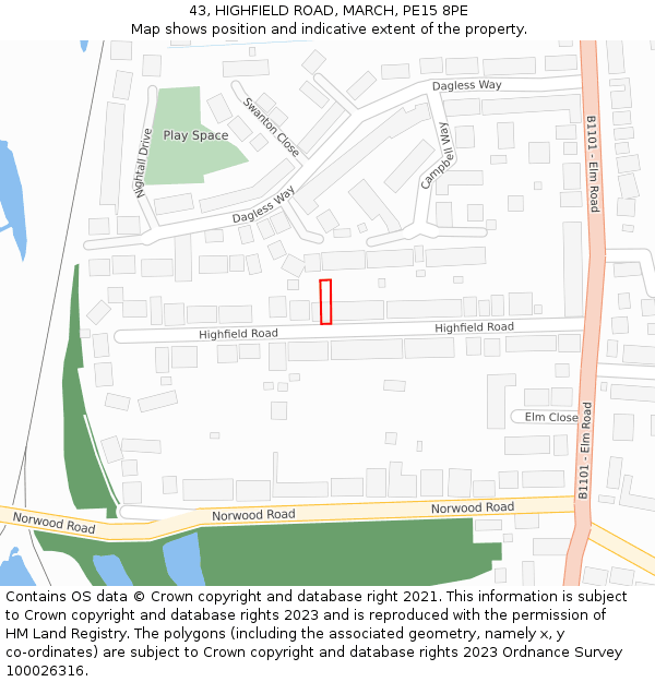 43, HIGHFIELD ROAD, MARCH, PE15 8PE: Location map and indicative extent of plot