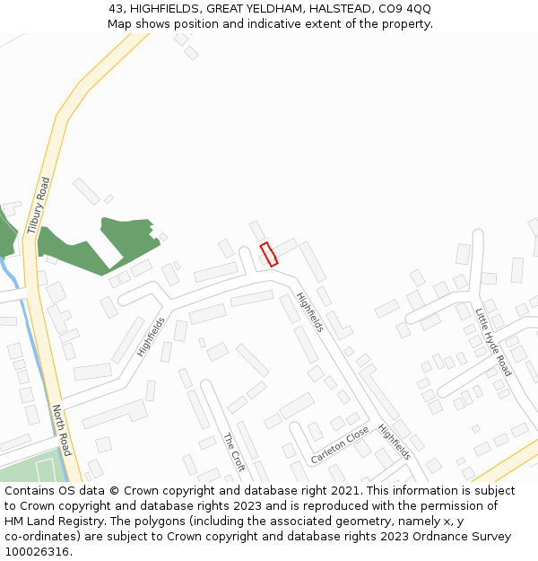 43, HIGHFIELDS, GREAT YELDHAM, HALSTEAD, CO9 4QQ: Location map and indicative extent of plot