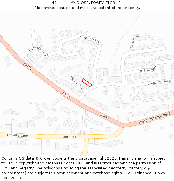 43, HILL HAY CLOSE, FOWEY, PL23 1EL: Location map and indicative extent of plot