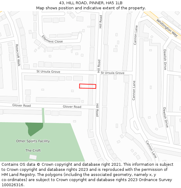 43, HILL ROAD, PINNER, HA5 1LB: Location map and indicative extent of plot