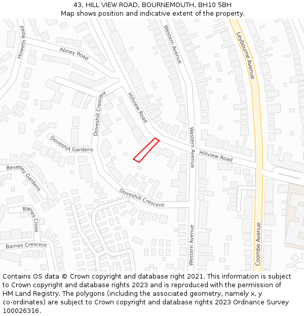 43, HILL VIEW ROAD, BOURNEMOUTH, BH10 5BH: Location map and indicative extent of plot