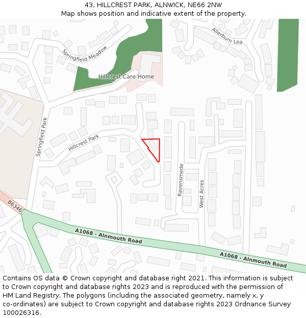 43, HILLCREST PARK, ALNWICK, NE66 2NW: Location map and indicative extent of plot