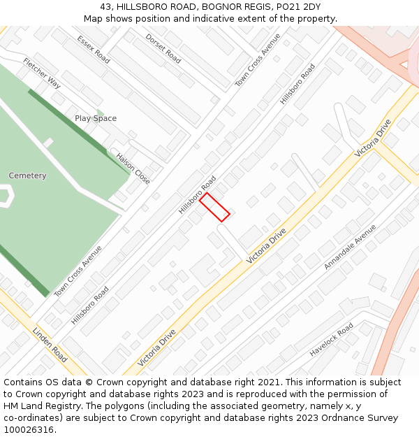 43, HILLSBORO ROAD, BOGNOR REGIS, PO21 2DY: Location map and indicative extent of plot