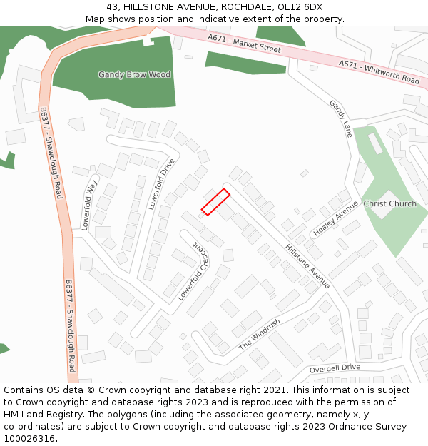 43, HILLSTONE AVENUE, ROCHDALE, OL12 6DX: Location map and indicative extent of plot