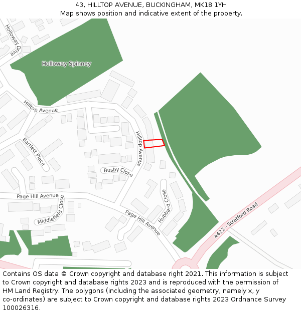 43, HILLTOP AVENUE, BUCKINGHAM, MK18 1YH: Location map and indicative extent of plot