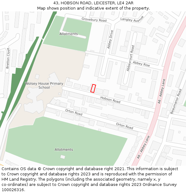 43, HOBSON ROAD, LEICESTER, LE4 2AR: Location map and indicative extent of plot