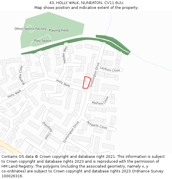 43, HOLLY WALK, NUNEATON, CV11 6UU: Location map and indicative extent of plot