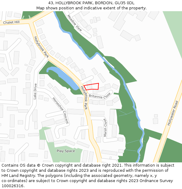 43, HOLLYBROOK PARK, BORDON, GU35 0DL: Location map and indicative extent of plot