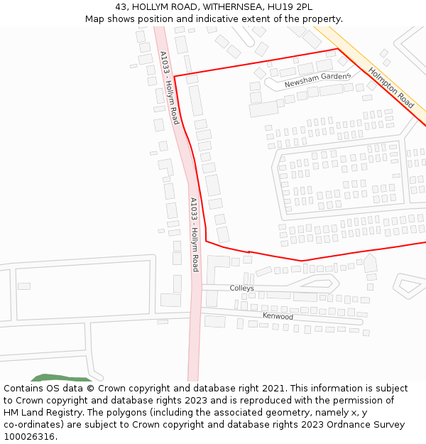 43, HOLLYM ROAD, WITHERNSEA, HU19 2PL: Location map and indicative extent of plot