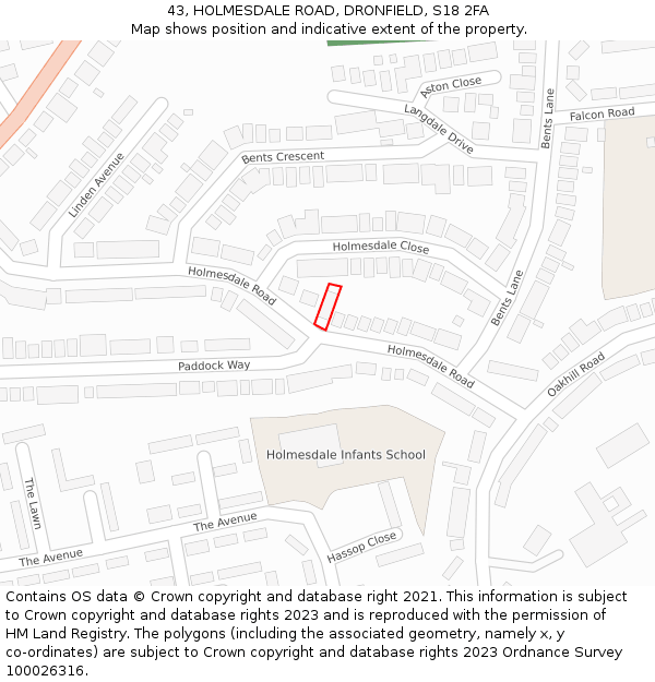 43, HOLMESDALE ROAD, DRONFIELD, S18 2FA: Location map and indicative extent of plot