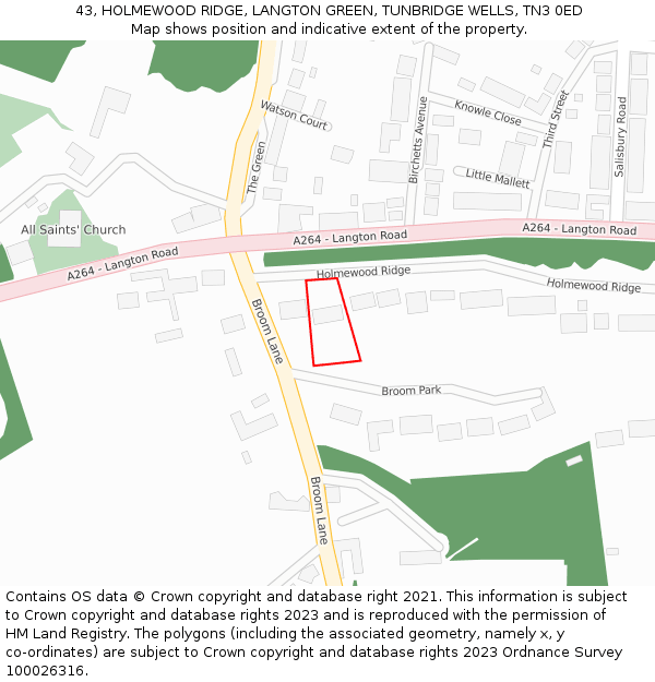 43, HOLMEWOOD RIDGE, LANGTON GREEN, TUNBRIDGE WELLS, TN3 0ED: Location map and indicative extent of plot
