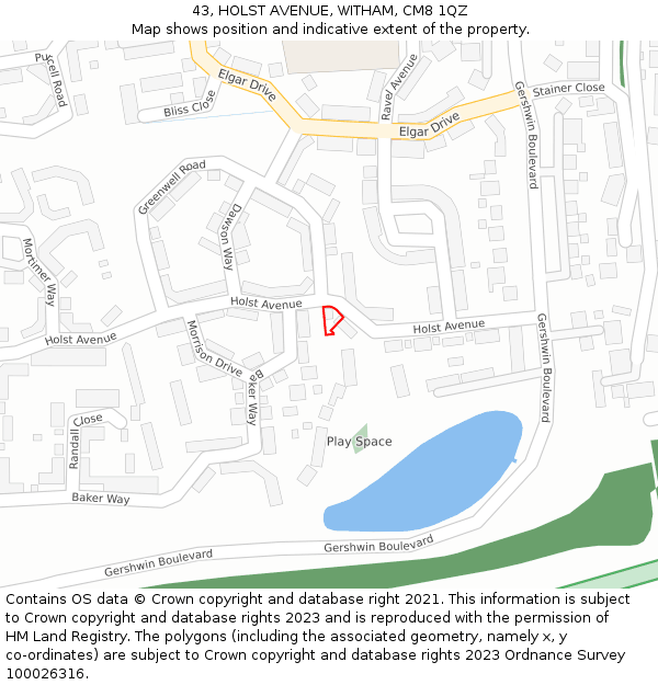 43, HOLST AVENUE, WITHAM, CM8 1QZ: Location map and indicative extent of plot