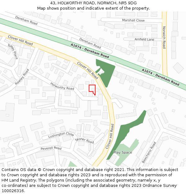 43, HOLWORTHY ROAD, NORWICH, NR5 9DG: Location map and indicative extent of plot
