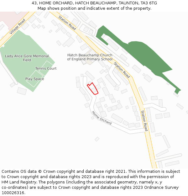 43, HOME ORCHARD, HATCH BEAUCHAMP, TAUNTON, TA3 6TG: Location map and indicative extent of plot