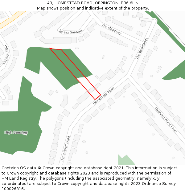 43, HOMESTEAD ROAD, ORPINGTON, BR6 6HN: Location map and indicative extent of plot