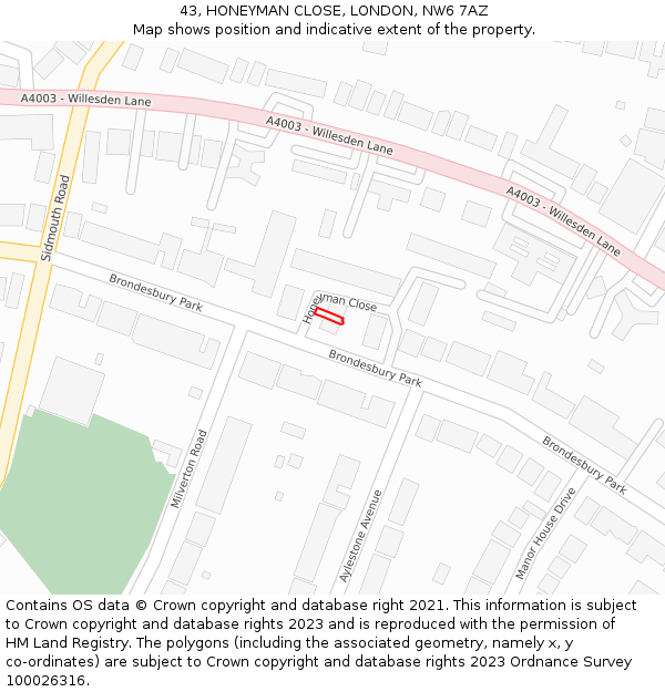 43, HONEYMAN CLOSE, LONDON, NW6 7AZ: Location map and indicative extent of plot