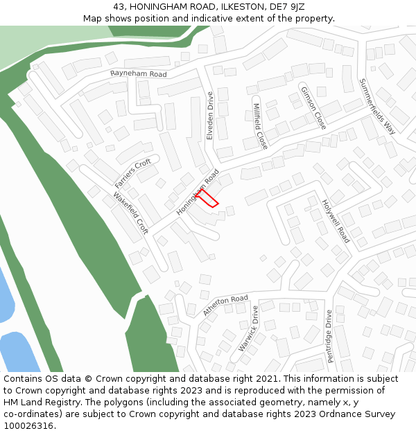 43, HONINGHAM ROAD, ILKESTON, DE7 9JZ: Location map and indicative extent of plot