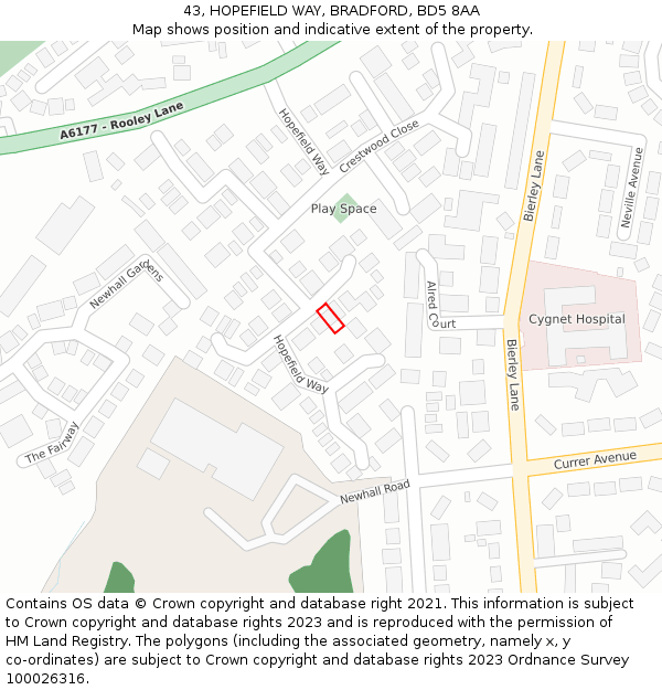 43, HOPEFIELD WAY, BRADFORD, BD5 8AA: Location map and indicative extent of plot