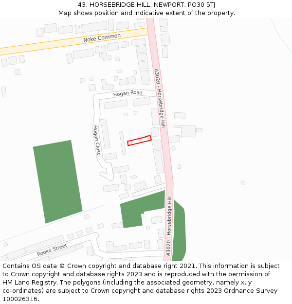 43, HORSEBRIDGE HILL, NEWPORT, PO30 5TJ: Location map and indicative extent of plot