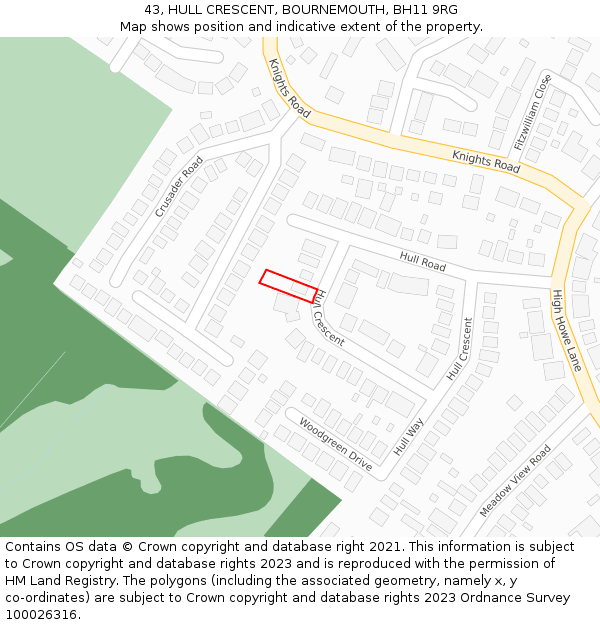 43, HULL CRESCENT, BOURNEMOUTH, BH11 9RG: Location map and indicative extent of plot
