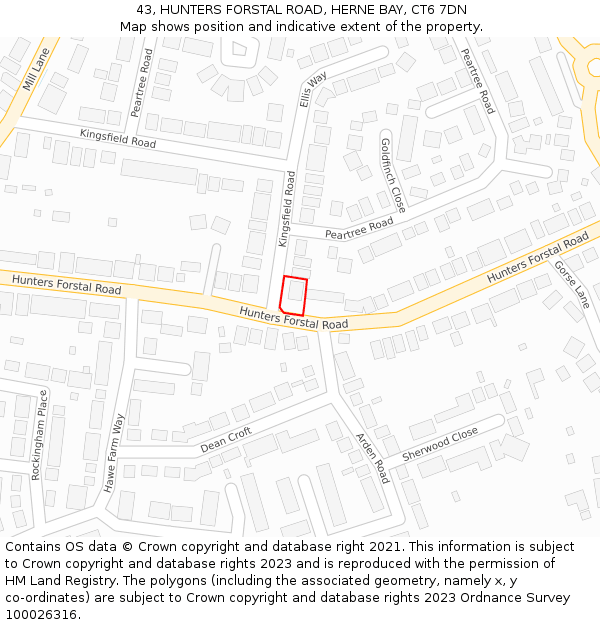 43, HUNTERS FORSTAL ROAD, HERNE BAY, CT6 7DN: Location map and indicative extent of plot