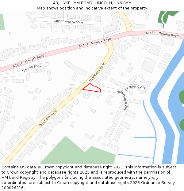 43, HYKEHAM ROAD, LINCOLN, LN6 8AA: Location map and indicative extent of plot