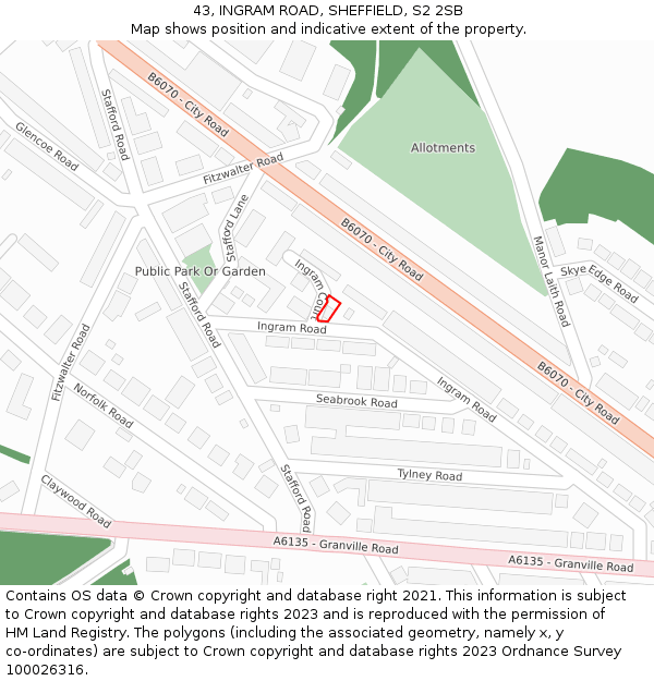 43, INGRAM ROAD, SHEFFIELD, S2 2SB: Location map and indicative extent of plot