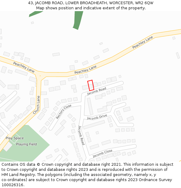 43, JACOMB ROAD, LOWER BROADHEATH, WORCESTER, WR2 6QW: Location map and indicative extent of plot