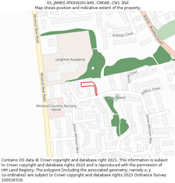 43, JAMES ATKINSON WAY, CREWE, CW1 3NX: Location map and indicative extent of plot