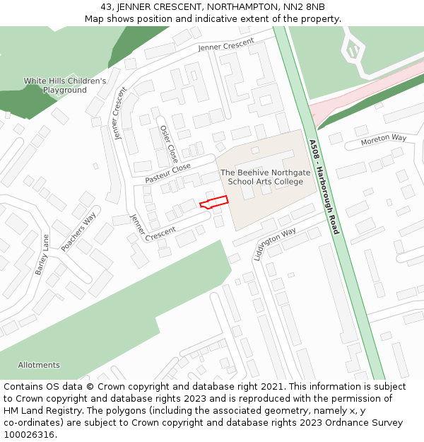 43, JENNER CRESCENT, NORTHAMPTON, NN2 8NB: Location map and indicative extent of plot