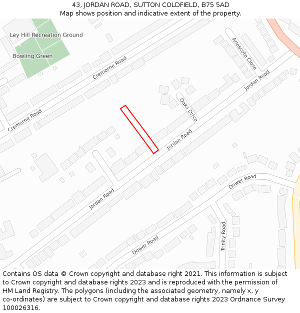 43, JORDAN ROAD, SUTTON COLDFIELD, B75 5AD: Location map and indicative extent of plot