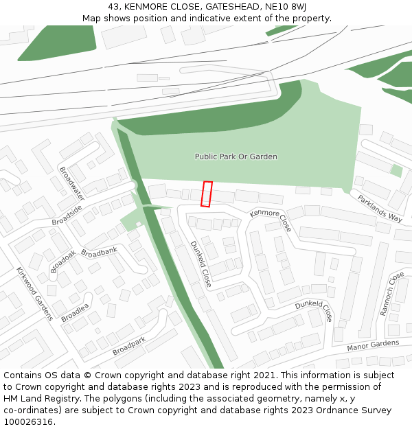 43, KENMORE CLOSE, GATESHEAD, NE10 8WJ: Location map and indicative extent of plot