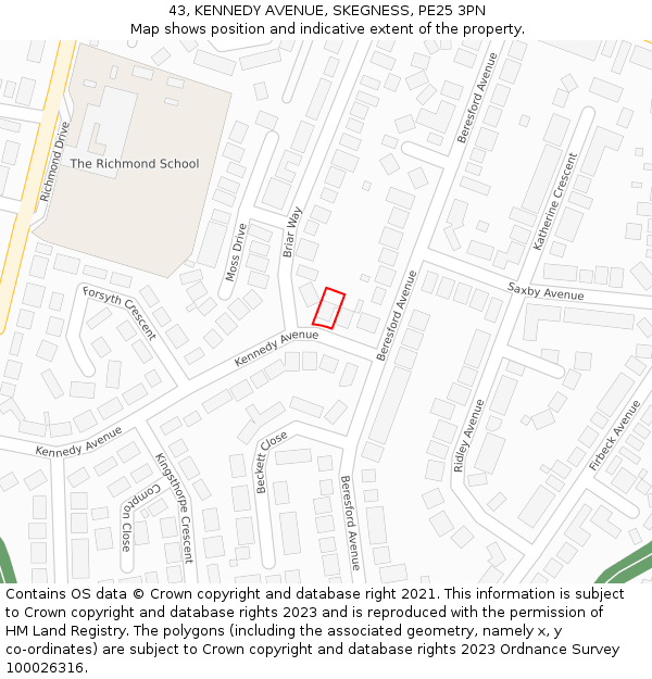 43, KENNEDY AVENUE, SKEGNESS, PE25 3PN: Location map and indicative extent of plot