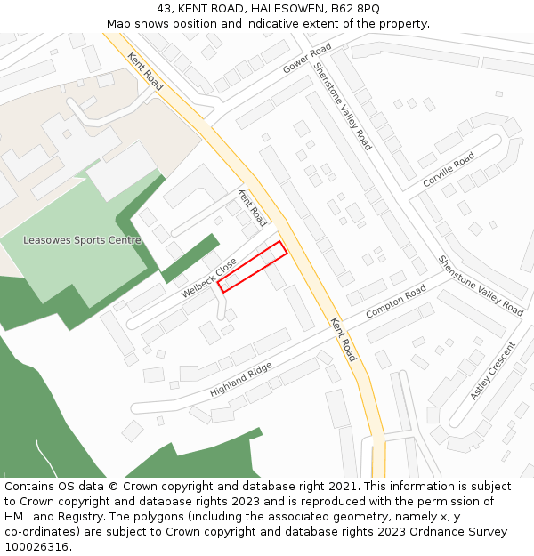 43, KENT ROAD, HALESOWEN, B62 8PQ: Location map and indicative extent of plot