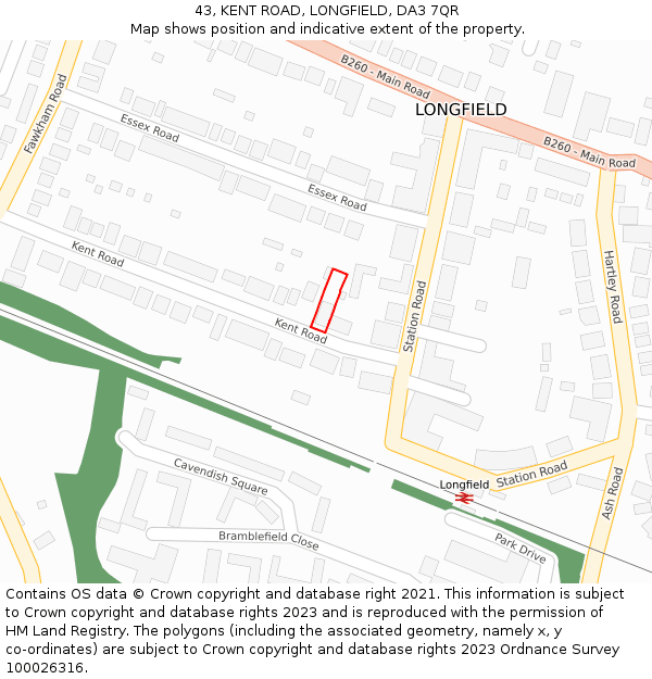 43, KENT ROAD, LONGFIELD, DA3 7QR: Location map and indicative extent of plot