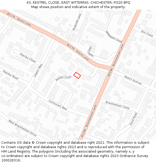 43, KESTREL CLOSE, EAST WITTERING, CHICHESTER, PO20 8PQ: Location map and indicative extent of plot