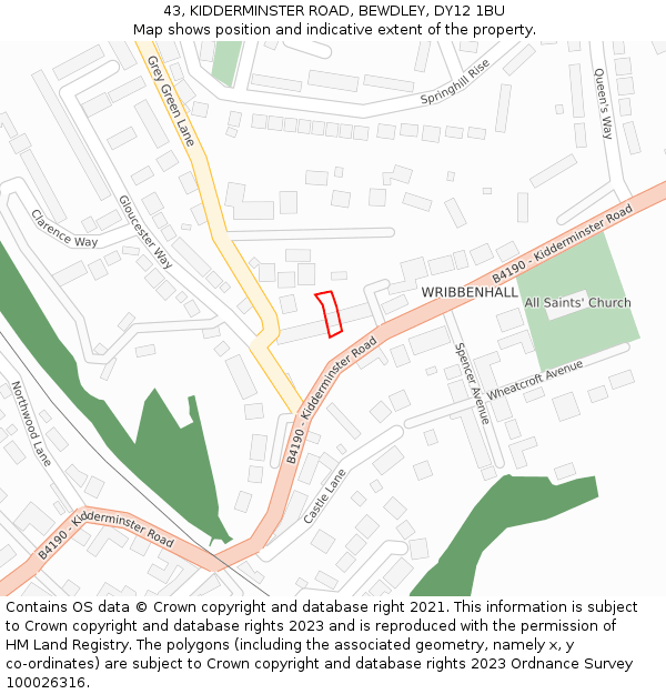 43, KIDDERMINSTER ROAD, BEWDLEY, DY12 1BU: Location map and indicative extent of plot