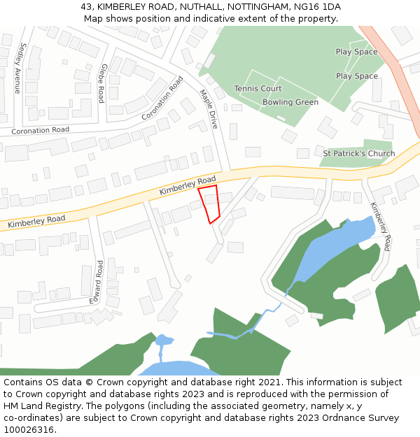43, KIMBERLEY ROAD, NUTHALL, NOTTINGHAM, NG16 1DA: Location map and indicative extent of plot
